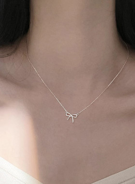 999足银蝴蝶结项链女轻奢小众设计感锁骨链ins气质时尚饰品