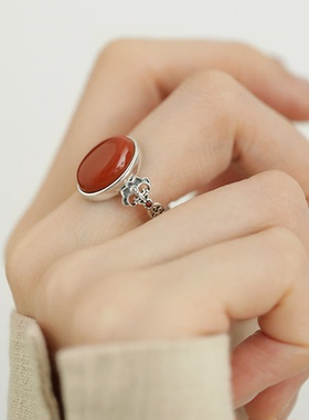 S925银红色旦面如意开口戒指