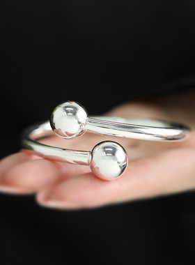 925银圆棍开口手镯女2025年小众设计感个性百搭实心镯子饰品