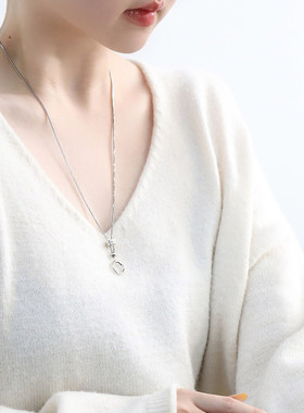 925银圆形项链女中性风锁骨链女轻奢高级感小众设计链子毛衣链