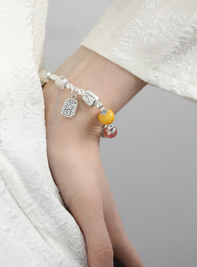 925银算盘珠琥珀蜜蜡扎基拉姆好运连连新中式手链女小众设计手串