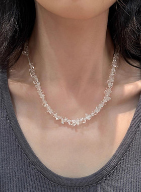 925银白水晶不规则项链女锁骨链女轻奢小众设计高级感2025清凉