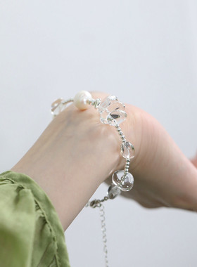 925银随形泡泡白水晶珍珠新中式手链女轻奢小众设计高级感手串