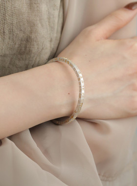 足银999描金吉言印花方棍猫爪开口手镯女轻奢小设计众民族风实心