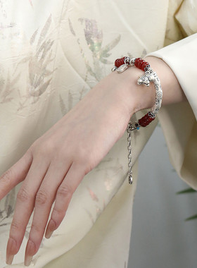 足银红玛瑙生肖马手串复古风复古手链女新中式美拉德首饰小众设计