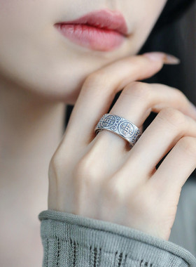 925银复古钱币戒指2025可调节指环轻奢高级感时尚百搭饰品