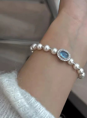 925银轻奢小众蓝色椭圆通勤时尚百搭2025手链感手环手饰