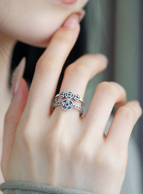 足银复古钱币开口戒指2025年指环小众设计感国风新中式饰品