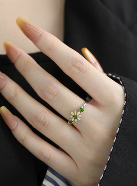 925银小众轻奢设计橄榄石小雏菊戒指女生日礼物开口食指戒
