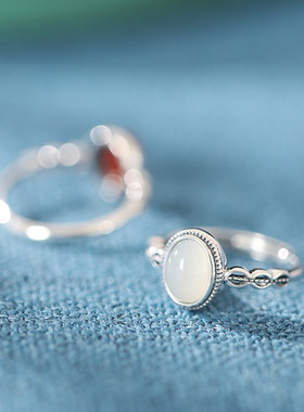925银和田玉戒指女国潮中式纯银女新款食指戒指女高级感