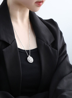 925银罗盘项链女民族风锁骨链女轻奢高级感小众设计链子毛衣链