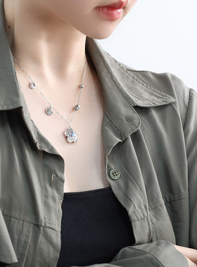 925银花朵项链女民族风锁骨链女轻奢高级感小众设计链子毛衣链