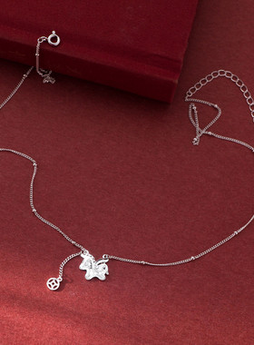 S925银精致ins风小众碎冰冰独角兽小马铜钱项链女马年首饰