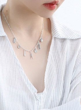 925银算盘项链女民族风锁骨链女轻奢高级感小众设计链子毛衣链