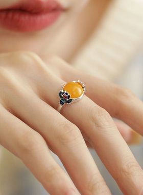 925银新中式国风珐琅开口戒