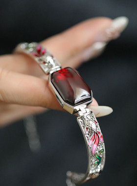 925纯银新中式国风珐琅好运锦鲤手镯女轻奢小众和田玉手链高级感