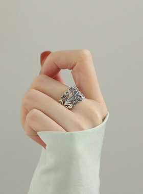 925银卷草戒指女2025年可调节指环简约小众精致复古气质个性饰品