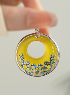 925纯银黄玉髓唐草纹吊坠项链锁骨链女轻奢高级感百搭民族风饰品