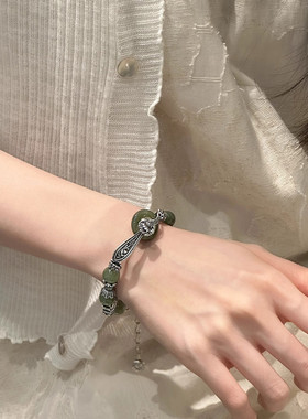 925银复古如意平安扣珠珠手链女2025国风小众新中式百搭手环饰品
