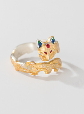 足银狐狸戒指女2025珐琅指环小众设计新中式尾戒女小指戒指女