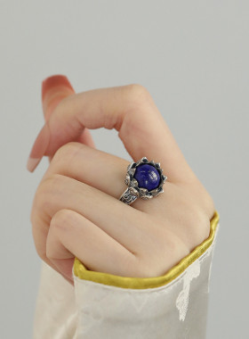 925银青金石莲花戒指2024年可调节指环高级感小众文艺民族风饰品