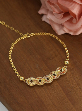 925银钱币五帝钱碎冰冰金色手链女民族风手环高级感