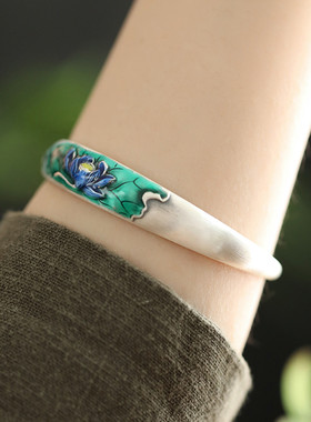 足银珐琅999民族风镯子复古女