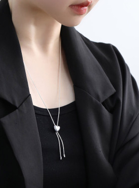 925银爱心心形项链女休闲风锁骨链女高级感小众设计链子毛衣链