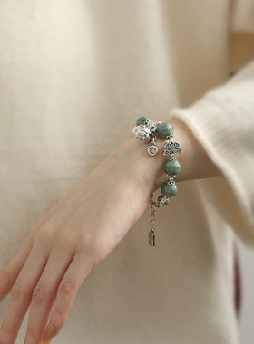 足银999翡翠A货福袋蝴蝶手链复古国风新中式时尚百搭文艺手环饰品