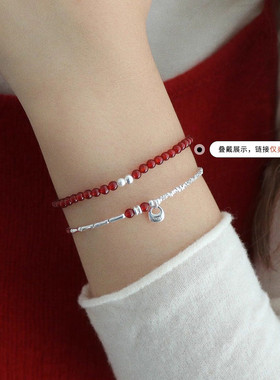 925银红玛瑙豆豆INS风手串手链女新中式首饰新年好运礼物