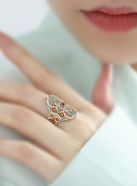 999足银花朵戒指女2025指环高级感戒女复古国风新中式小众设计