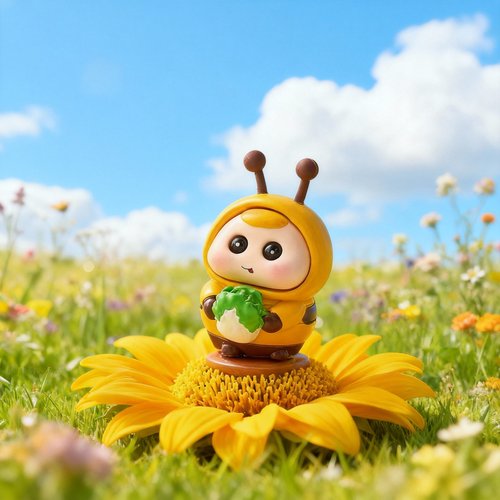 卡通蜜蜂毛绒挂件可爱花朵桌面摆件DIY手工潮玩装饰 - 图0