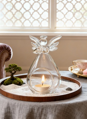 透明玻璃天使造型蜡烛台摆件