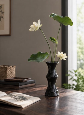 现代简约黑色扭造型花瓶摆件