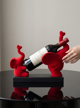 红色大象造型红酒架桌面摆件