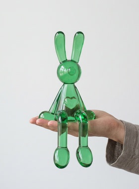 绿色玻璃兔子手工桌面装饰摆件