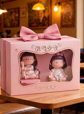 可爱小女孩粉色蝴蝶结礼盒装