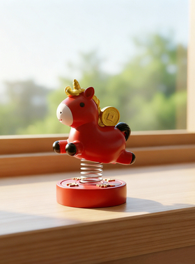 可爱独角兽红色弹簧桌面摆件