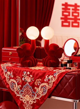 红色大象新年台灯一对卧室床头