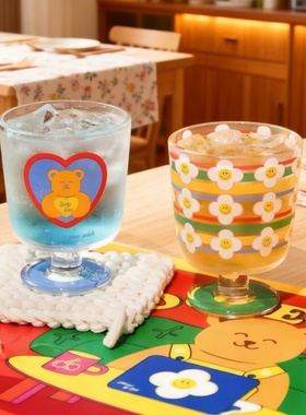 可爱小熊笑脸玻璃杯桌面摆件