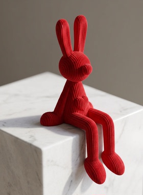 红色灯芯绒兔子可爱治愈摆件