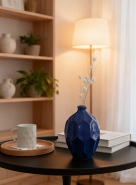 蓝色陶瓷花瓶简约现代家居摆件