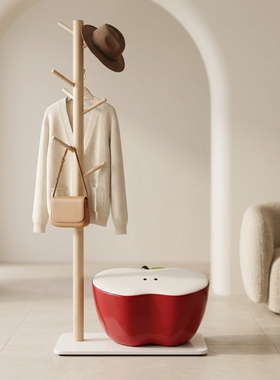 创意苹果造型木质落地衣帽架摆件