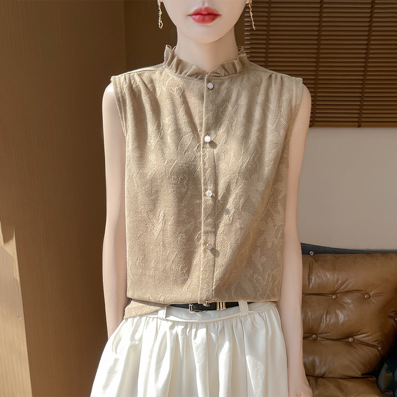 高级感衬衫女士木耳领无袖针织内搭打底开衫天丝洋气背心上衣花边,淘宝优惠券,粉丝福利购,淘宝优惠卷