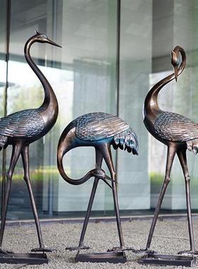 户外仿铜仙鹤雕塑玻璃钢售楼部园林水池庭院造景草坪景观装饰摆件