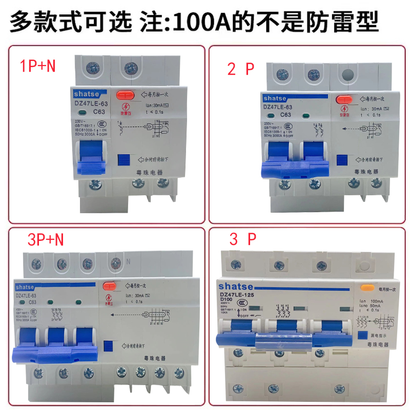 广州珠江漏电保护器2P63A32a断路器带空气开关DZ47家用电闸漏保 - 图1