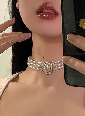 覆古轻奢三层珍珠项炼女