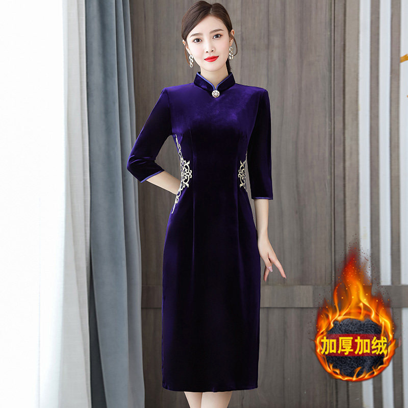 高端金丝绒旗袍加厚喜婆婆连衣裙 ayab连衣裙
