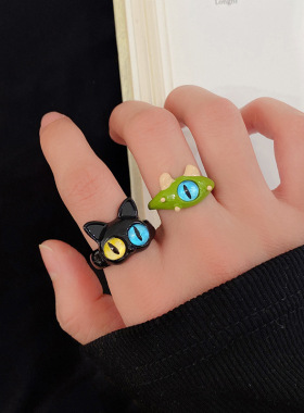 搞怪黑猫小怪兽戒指可爱