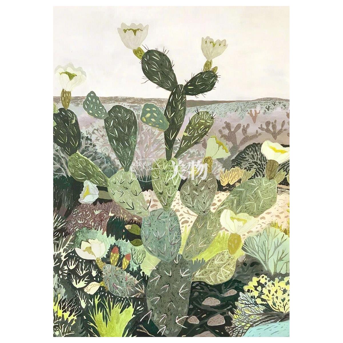 法式仙人掌手绘油画餐厅客厅挂画小清新绿色植物玄关装饰画无边框 - 图3